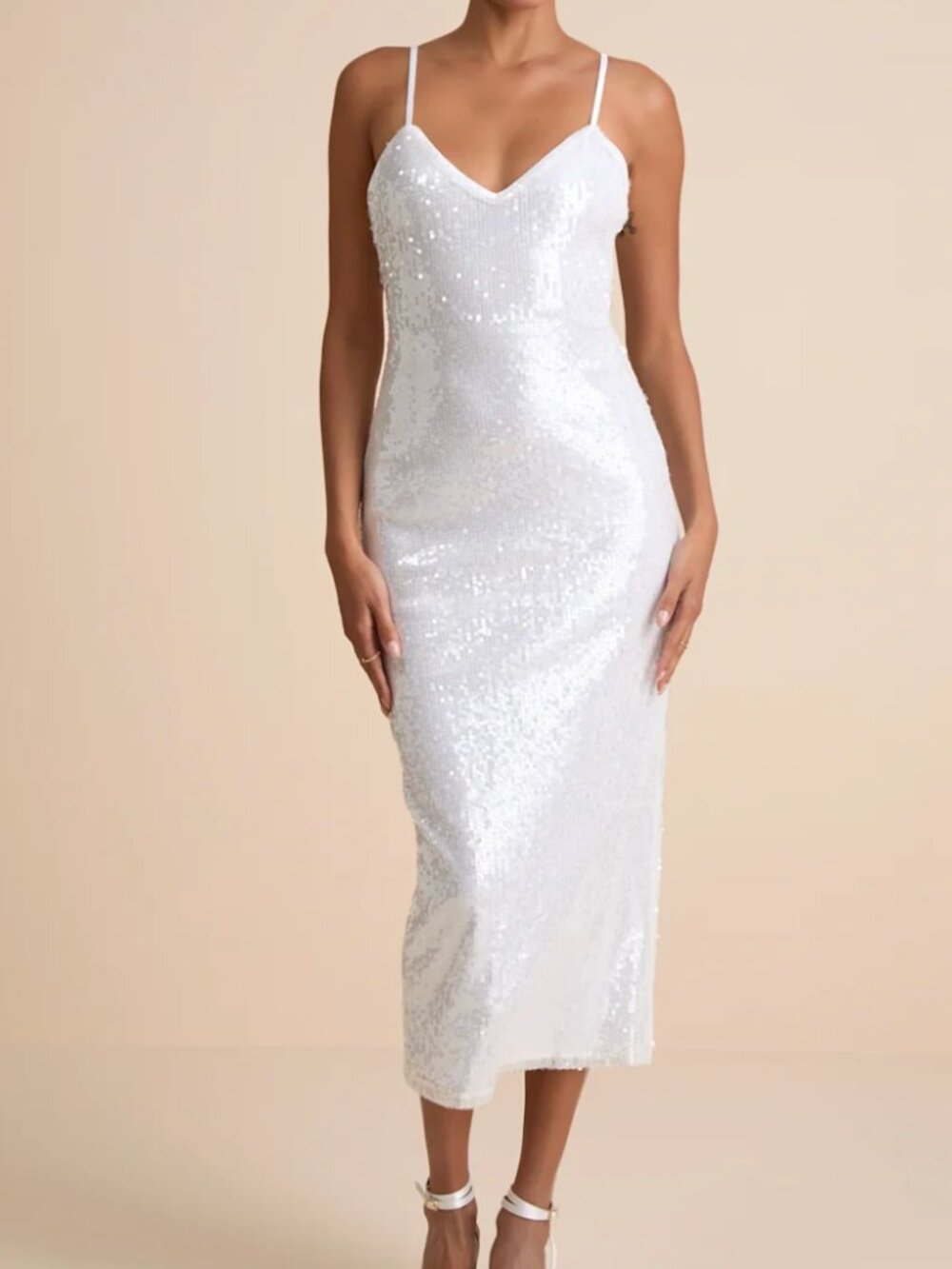 Lulus Cahya White Sequin Tie-Back Midi Dress